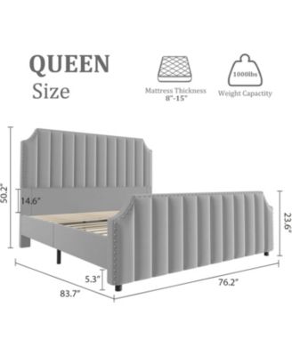  Queen Size Velvet Bed Frame with 50.2" Tufted Headboard & Footboard, Nailhead Trim, No Box Spring Needed, Noise-Free