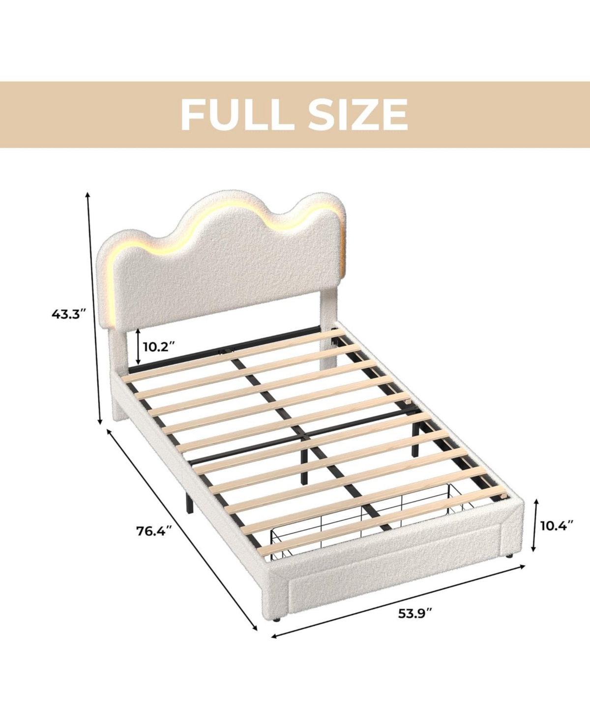 gaomon Princess Bed Frame with Led Headboard & Storage Drawers, Adjustable Boucle Platform for Girls