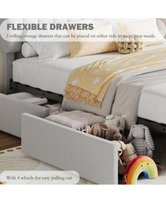 Full Size Bed Frame with Storage Drawers & Bookcase Headboard