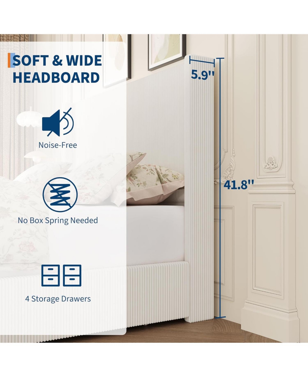 Gaomon King Upholstered Platform Bed Frame with Storage Drawers, Corduroy Wingback