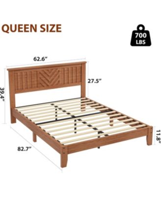 Queen Size Wooden Platform Bed Frame with Headboard and Slat Support, No Box Spring Required - Standard/Queen