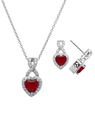 2-Pc.Lab Grown Ruby (3.6 ct.tw.) And White Sapphire (0.78 ct.tw.) Infinity Heart Pendant Necklace and Earrings Set in Sterling Silver