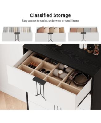 5-Drawer Modern Wooden Tall Dresser, Vintage Pattern Design, Deep Drawers for Bedroom, Living Room, Entryway