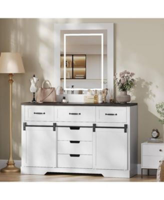 6-Drawer Farmhouse Dresser with Sliding Barn Doors, Rustic Wood Chest TV Stand, Bedroom, Living Room Organizer