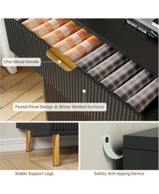 3-Drawer Modern Black Dresser, 30" Tall, Fluted Chest with Gold Handles, Anti-Tip Device, Bedroom, Living Room, Kids Room