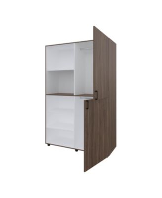 Ollie 2-Door Wardrobe with Open Storage, Grey Walnut and White