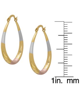 14k Gold Plated Brass Tri-Color Pear Shape Hoop Earrings