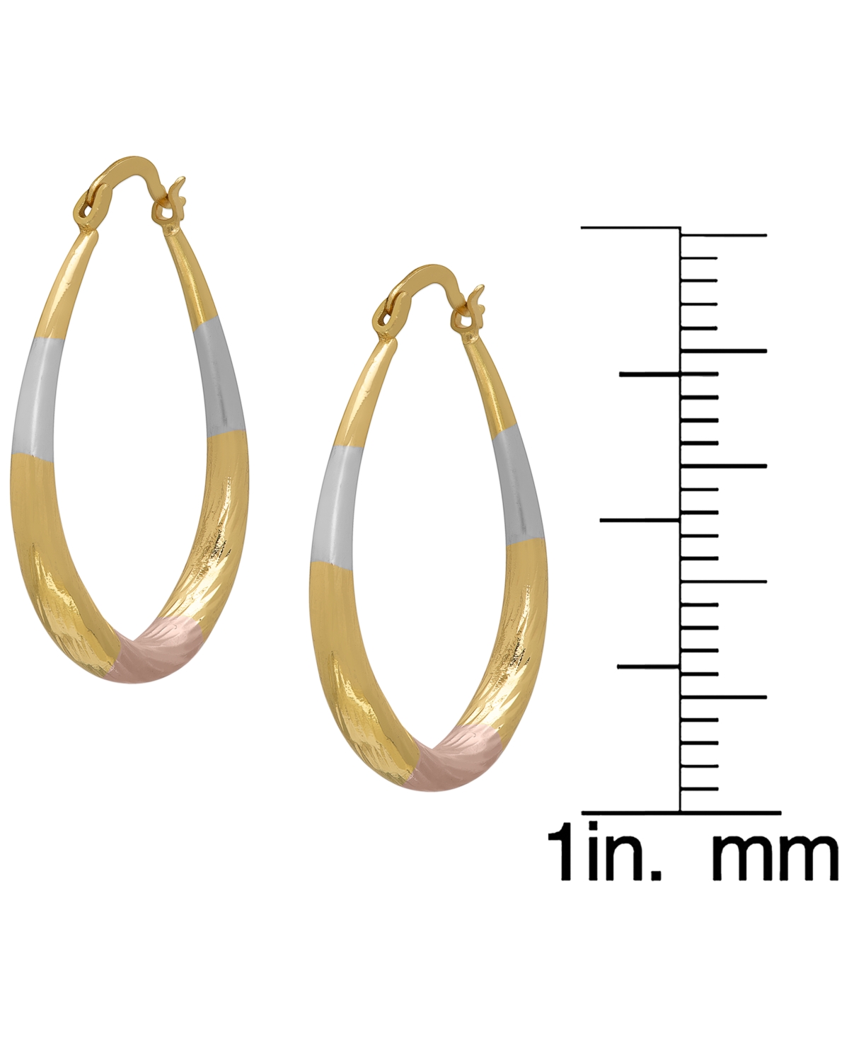 Macy's 14k Gold Plated Brass Tri-Color Pear Shape Hoop Earrings