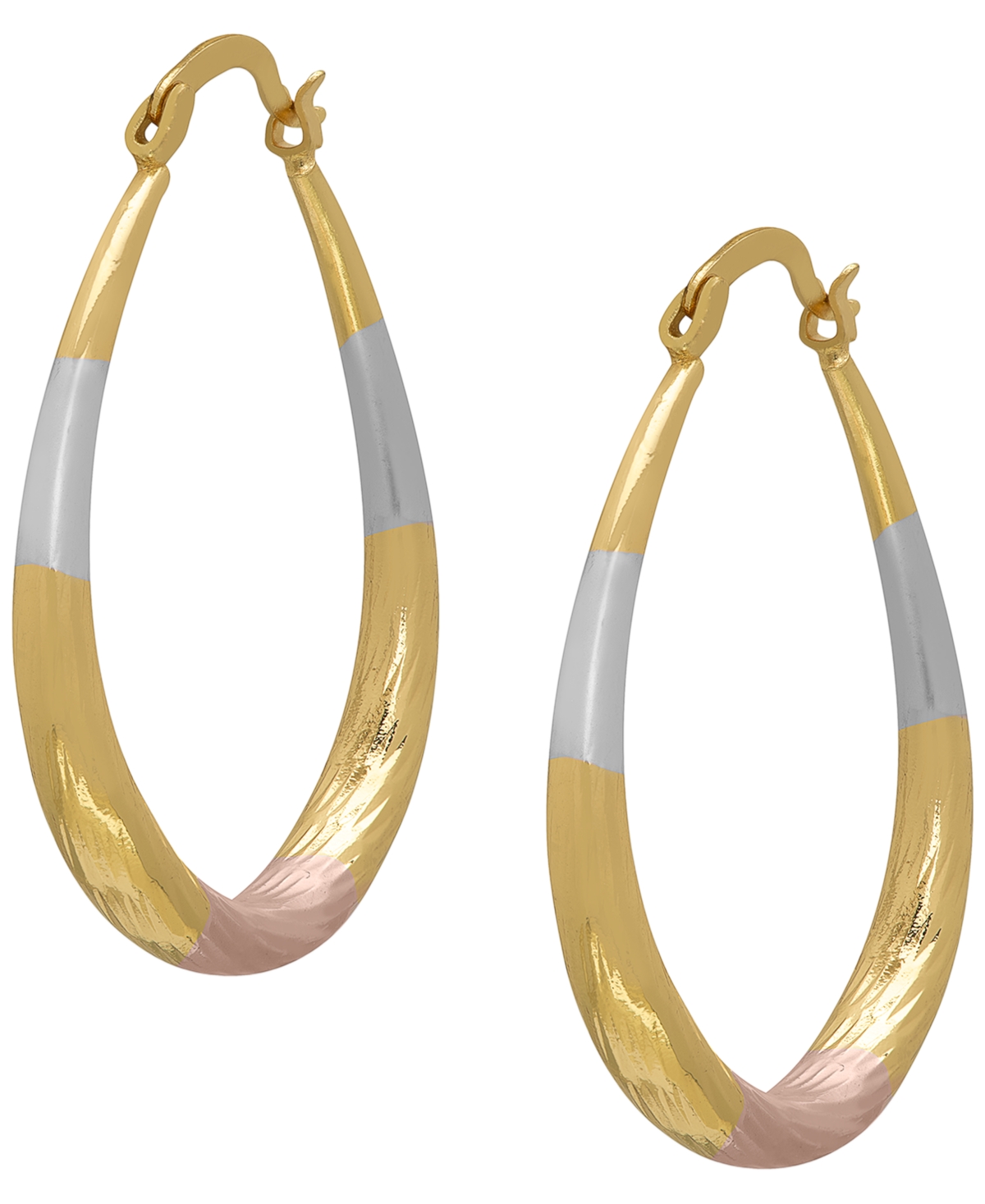 Macy's 14k Gold Plated Brass Tri-Color Pear Shape Hoop Earrings