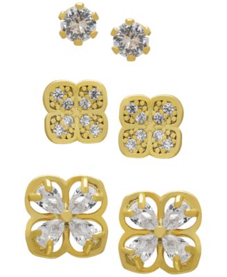 3-Pc. Cubic Zirconia (1.32 ct. t.w.) Triple Floral Stud Earrings Set