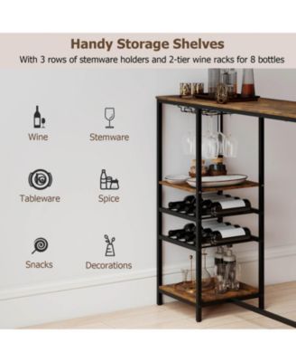 48" Long Bar Table with Storage Shelves Wine Racks & Stemware Holders for Kitchen