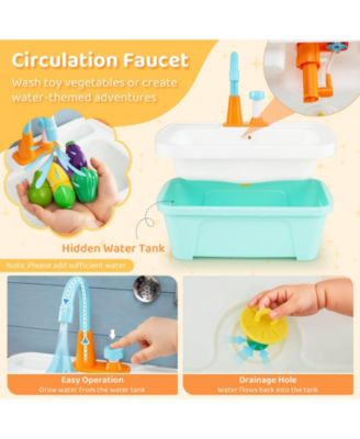 Play Kitchen for Kids Wooden Toy Kitchen Playset with Removable Circulation Faucet