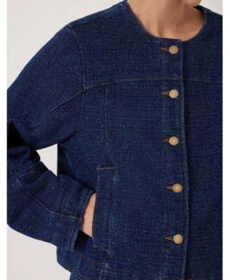 Women's Collarless Lurex Denim Jacket