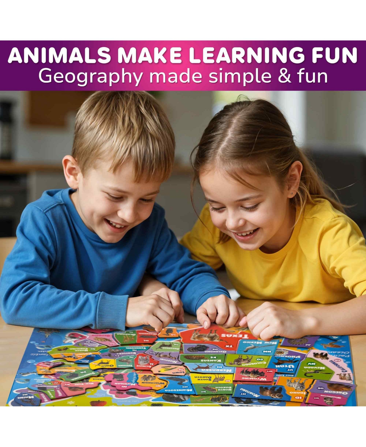 Quokka Magnetic Realistic Puzzles States Map for Kids 4-6 Years - Montessori Toys Geography Learning