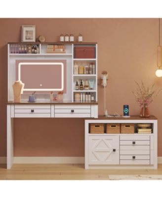 3-Drawer 1-Door White MDF Particle Board Vanity Table, Modern Makeup Desk Organizer for Bedroom