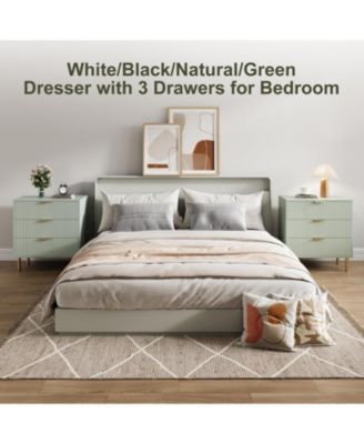 3-Drawer Modern Green Dresser, 30" Tall, Fluted Chest with Gold Handles, Anti-Tip Device, Bedroom, Living Room, Kids Room