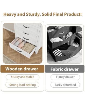 5-Drawer White Freestanding Wooden Chest, 41.3" Tall, Brown Top, Vertical Dresser for Living Room, Bedroom