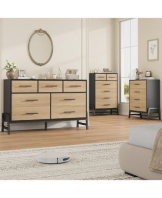 4+2 Drawer Black Polished Engineered Wood Dresser, Chic Cabinet Legs, Waterproof Top, Anti-Tip, Modern Bedroom Storage
