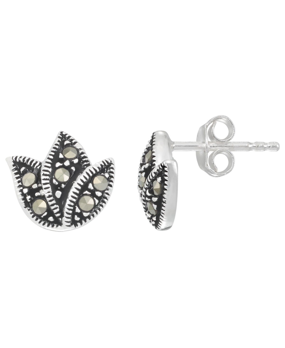 Macy's 2-Pc. Marcasite Flower and Lotus Stud Earrings Set in Sterling Silver
