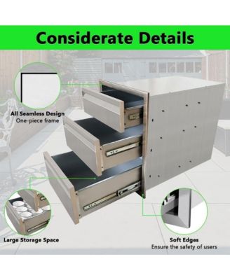 16" x 21" x 23" Outdoor Kitchen Drawer, 3-Layer Stainless Steel Built-In BBQ Access Drawer for BBQ Island
