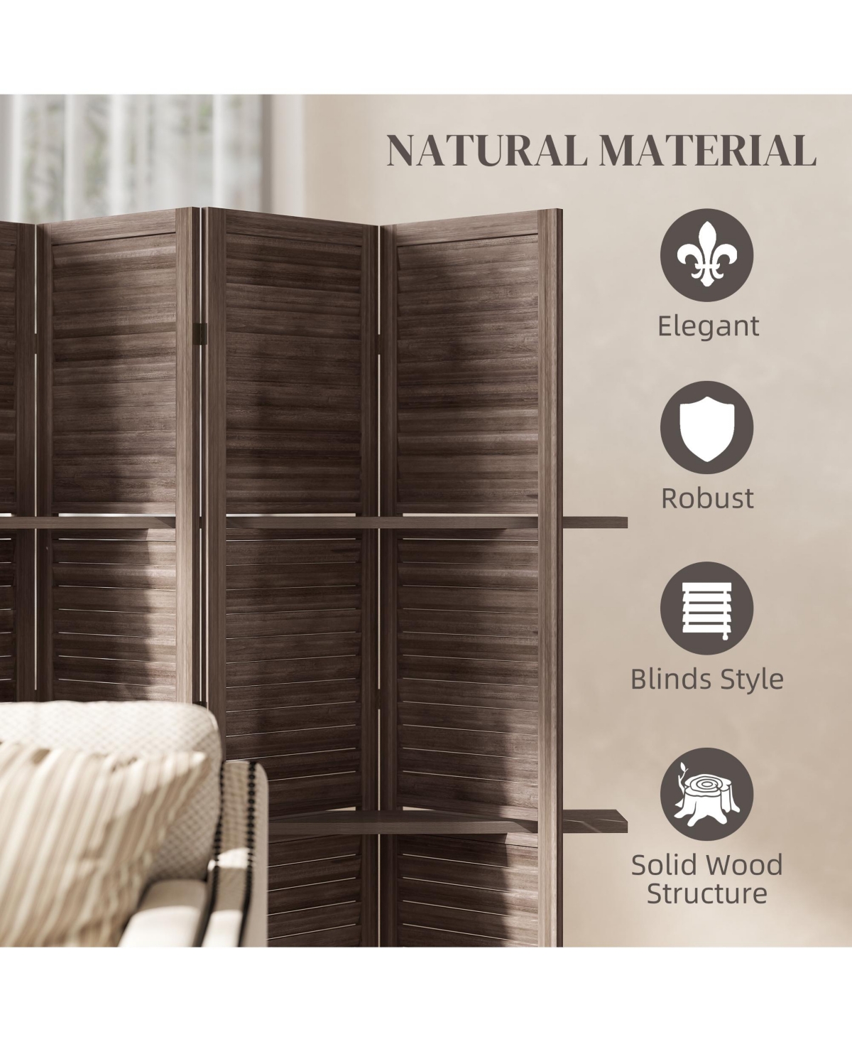 Homcom 4 Panel Privacy Screen, Room Divider with 3 Shelves