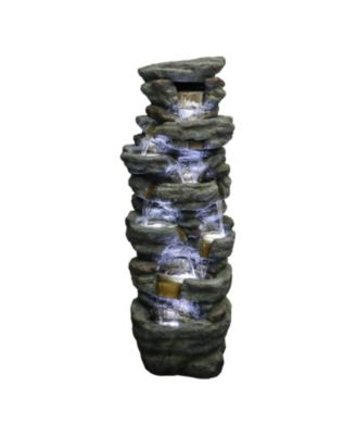 51" High Multi-Tier Outdoor Rock Water Fountain with LED Lights, Large Resin Waterfall Fountain for Garden, Patio, Yard & Deck
