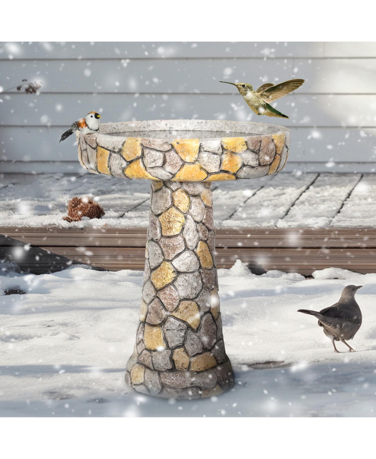 Sunjet 24"H Stone-Like Concrete Bird Bath with Pedestal for Garden, Patio, Yard Outdoor Decor