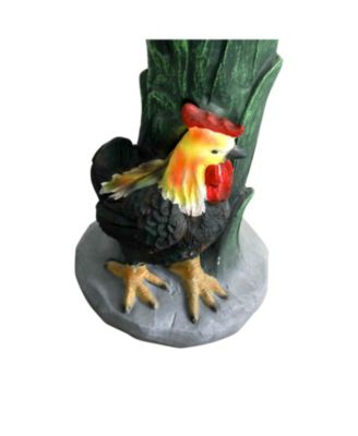 23" H Outdoor Concrete Bird Bath - Sunflower Bowl with Leaf Pedestal & Rooster/Chicken Garden Statue, 20” Dia x 23” H