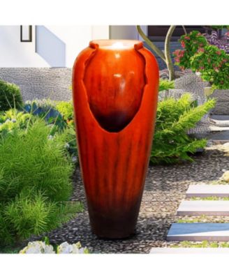 30.7" High Modern Concrete Water Fountain - Indoor/Outdoor Jar-Style Cascading Waterfall with LED Lights for Home, Garden, and Backyard Decor