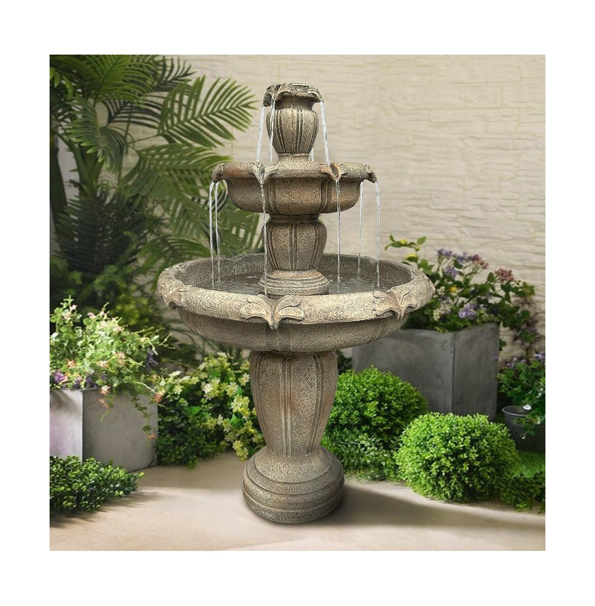 Sunjet 48"H 3-Tier Outdoor Water Fountain – Concrete Cascading Floor Fountain with Pump for Garden, Patio, Yard & Home Decor