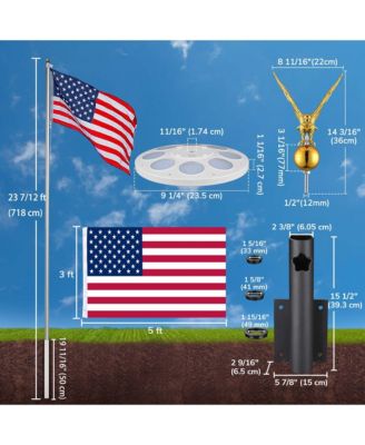 25' Heavy Duty Flag Pole Kit with Solar Light & Deck Mount Bravery MEGA 13 Gauge Aluminum Sectional Flagpole for Outdoor Patio Dock Side Silver