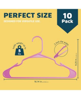 Heavy-duty pink plastic hangers with non-slip grooves, space-saving design, hold up to 5 lbs—ideal for clothes, dresses & coats