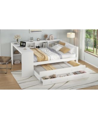 Daybed with Trundle, Storage, Shelves & Desk