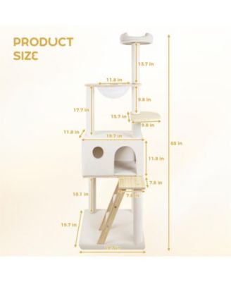 Cat Tree with large condo wood ladder in White