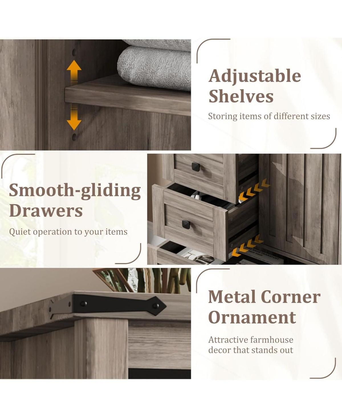 gaomon 5-Drawer Farmhouse Dresser, 48" Tall, Sliding Barn Door, Adjustable Shelf, Bedroom, Hallway, Living Room, Kitchen