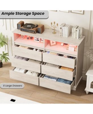 6-Drawer Modern Wide Wood Dresser, Large Chest of Drawers with Wide Top for Bedroom, Closet, Living Room, Hallway