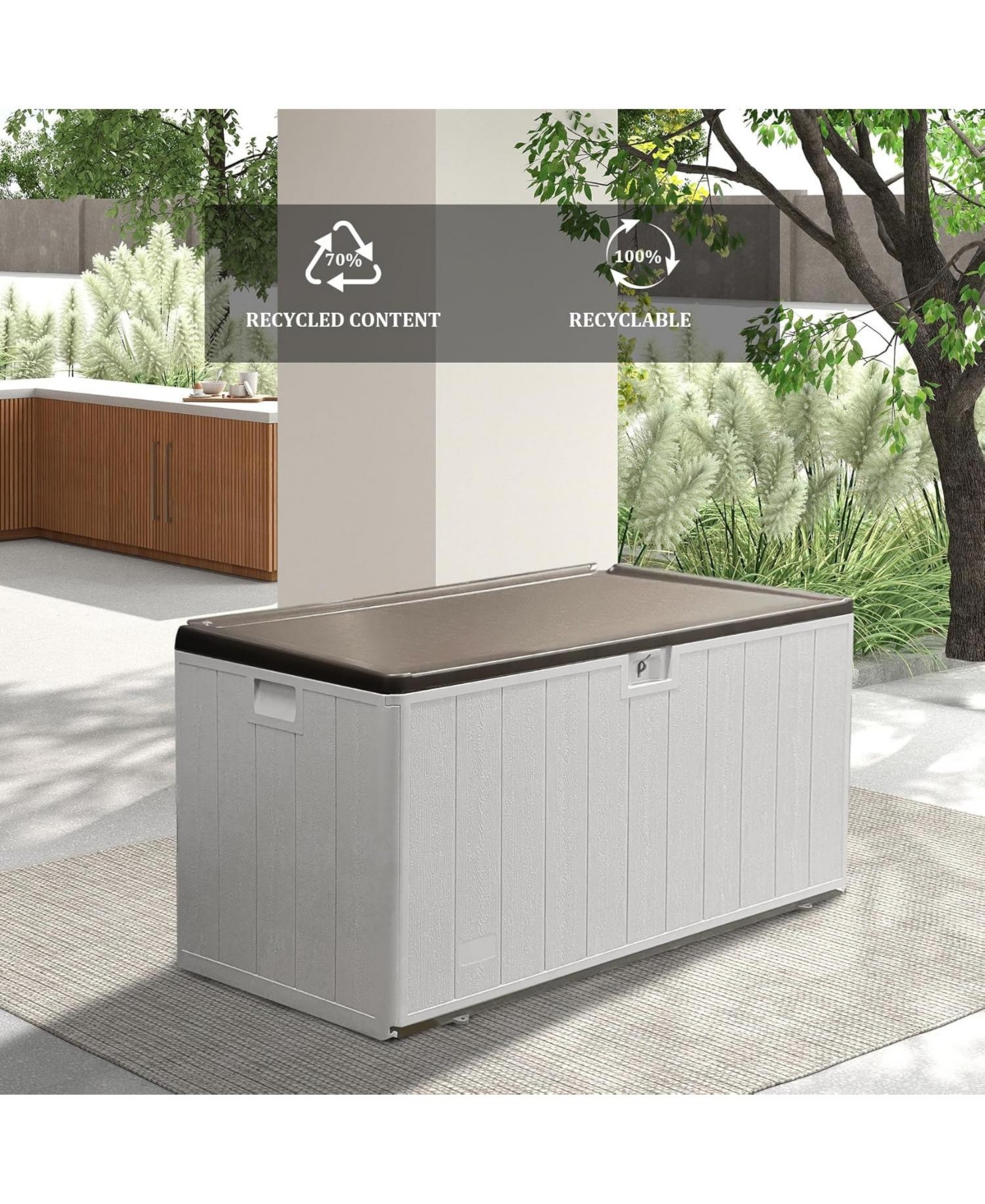 Decksplore 110-Gallon Waterproof Outdoor Storage Box - Lockable, Uv-Resistant, for Patio, Pool Aad Garden