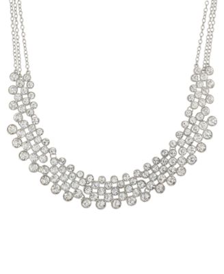 Pav&eacute; Stone Silver-Tone Collar Necklace