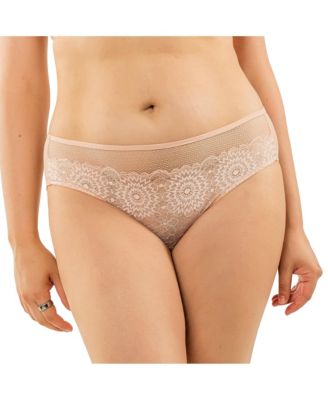 Women's Luxlacy Pretty Lace And Mesh Hipster Panty With Extended Cameo Rose