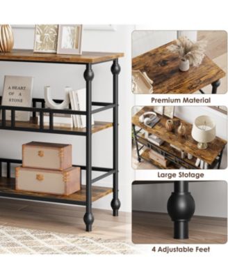 43" 3-Tier Narrow Console Table, Rustic Brown Industrial Entryway Storage Organizer