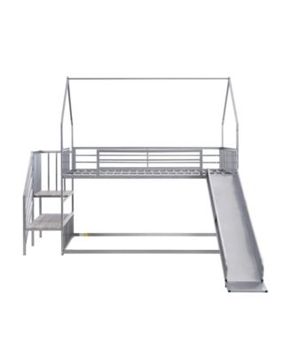 Twin Size Metal Bunk Bed House Bed With Slide And Staircase