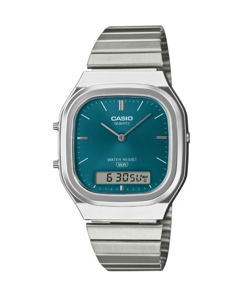 Мужские часы Casio Japanese Quartz Silver-Tone Stainless Steel Watch, 35.8mm