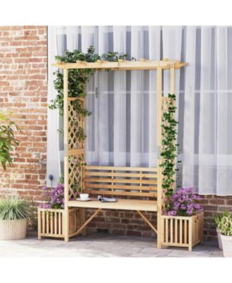 Patio Garden Bench Arbor Arch with Pergola Planting Box Side Trellis for Vines