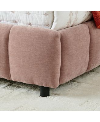 California King Upholstered Platform Bed with Chenille Fabric, Soft Headboard and Storage Drawer