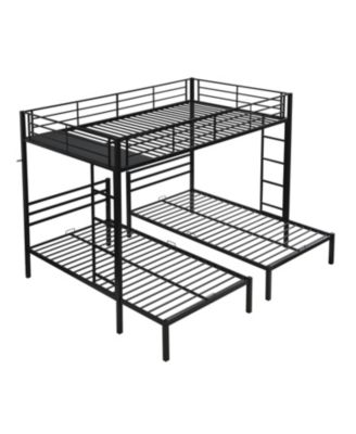 Full Over Twin Over Twin Triple Bunk Bed, Metal Frame Bunk Bed with Vertical Ladder & Safety Rails