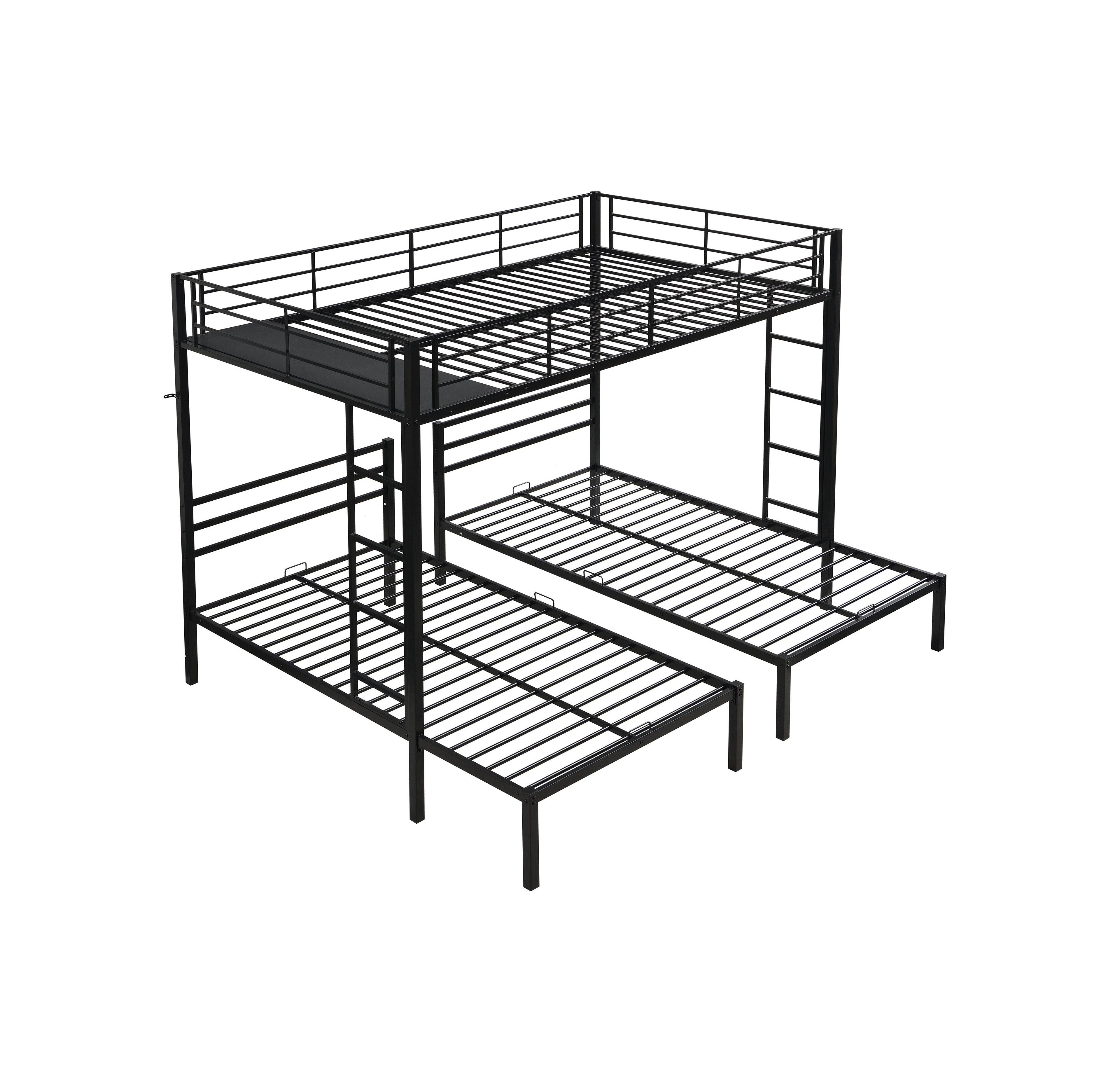 Boyel Living Full Over Twin Over Twin Triple Bunk Bed, Metal Frame Bunk Bed with Vertical Ladder & Safety Rails