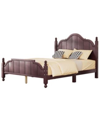 Full Size Wooden Bed Frame with Headboard Vintage Platform Bed with Slats Support Easy Assembly
