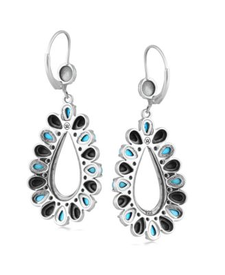 Sterling Silver Kingman Turquoise Open Teardrop Pear-Cut Dangle Earrings