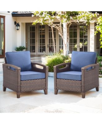 Farmhouse 2-Piece Brown PE Wicker Outdoor Lounge Chair with Olefin Cushions