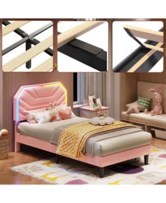 Twin XL Bed Frames with LED Light Headboard and Heavy Duty Supports, No Box Spring Need, Noise Free, Easy Assembly, Pink